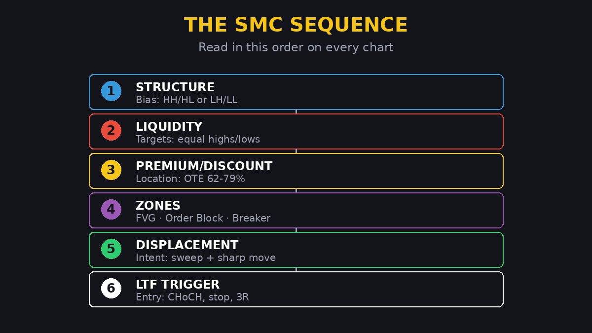 How SMC concepts chain from liquidity sweep to entry and target
