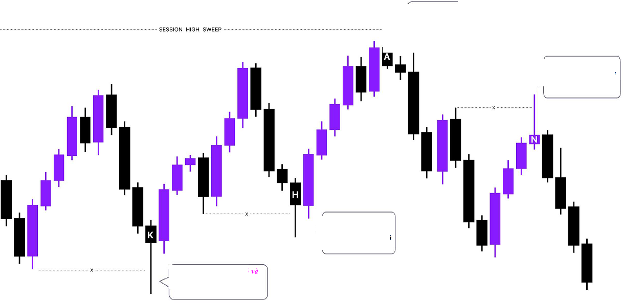 Liquidity sweep: wick takes the high and closes back inside